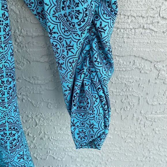 Lola 3/4 Sleeve Ruched Dress Blue Print Size S Casual Spring - Picture 3 of 6